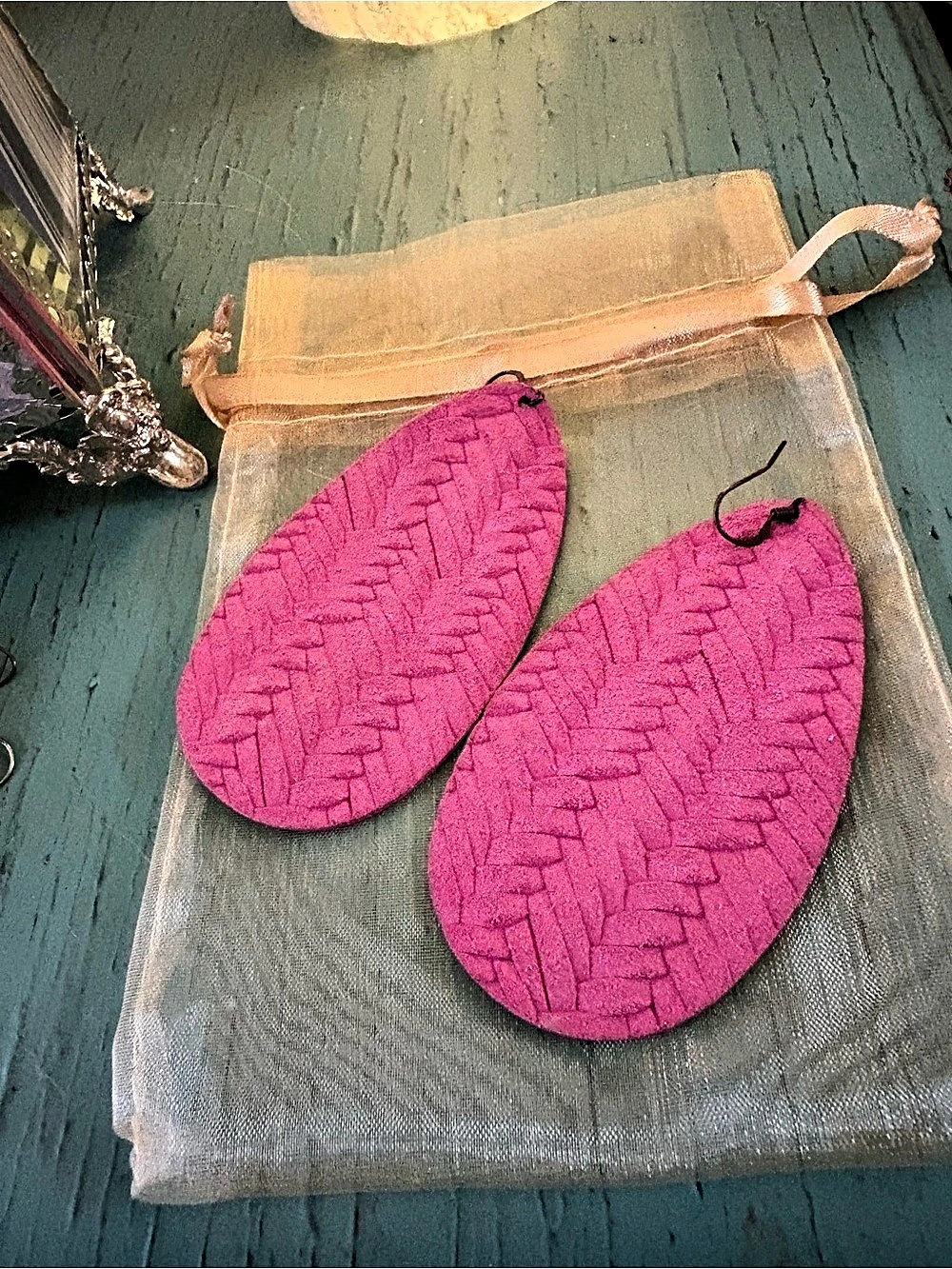 Woven Pink Drop Earrings Like New - from Eleven10Leather - 3” inches
